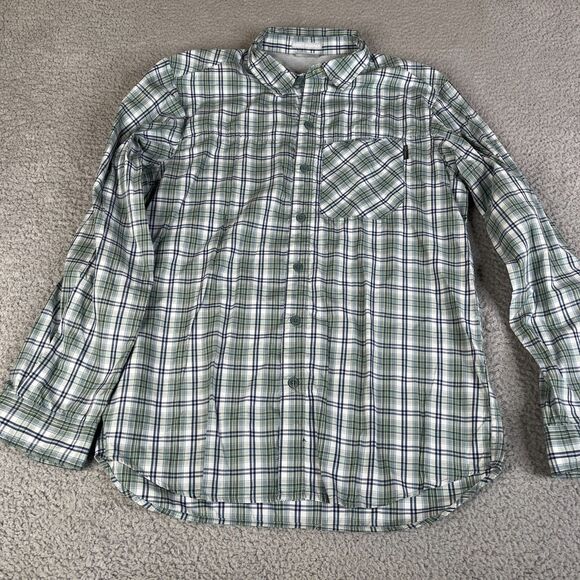 Columbia Shirt Mens M Green Plaid Button Roll Tab Vented Pocket Outdoor Hiking - Picture 1 of 16